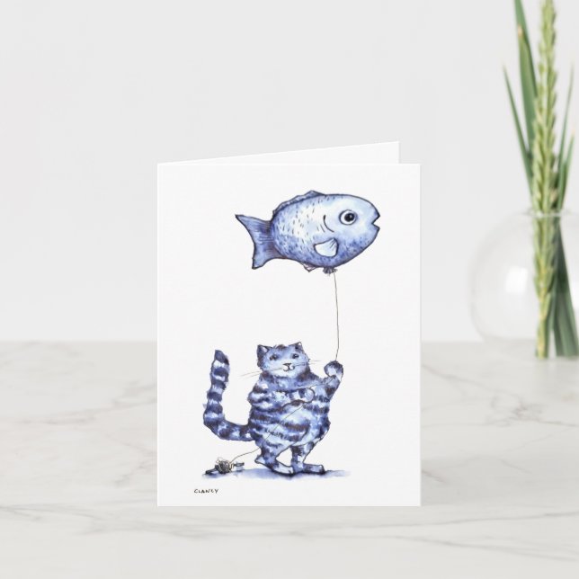 Cat Flying Fish Get Well card Kort (Framsida)