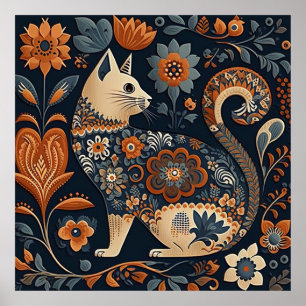 Cat folk art dekoration poster