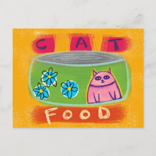 Cat Food Grönt Can - Funny Cat Postcard Vykort
