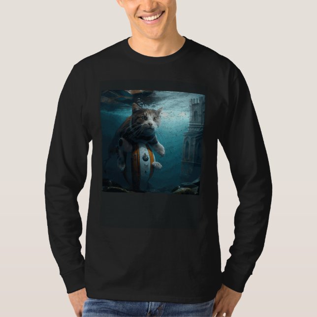 Cat Football Underwater T Shirt (Framsida)