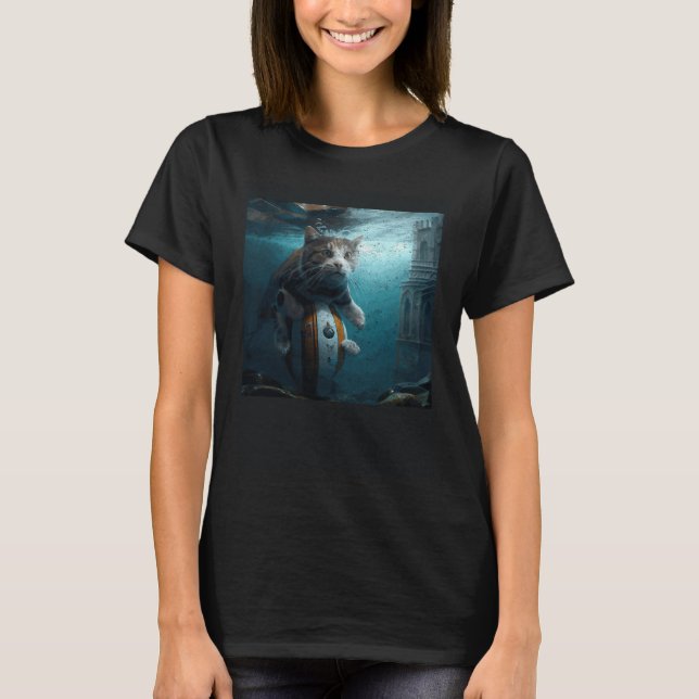Cat Football Underwater T Shirt (Framsida)