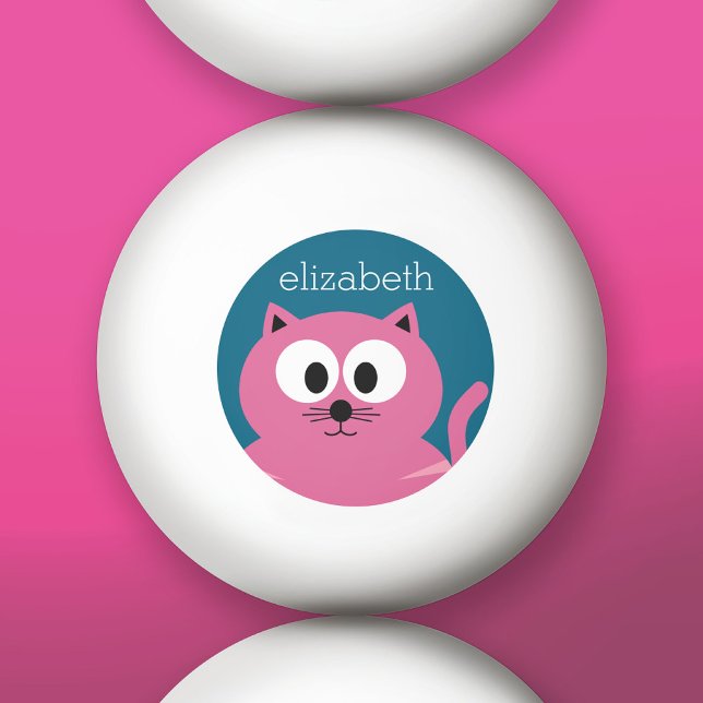 Cat för Rosa Tjock - blå bakgrund Pingisboll (Custom Ping Pong Balls)