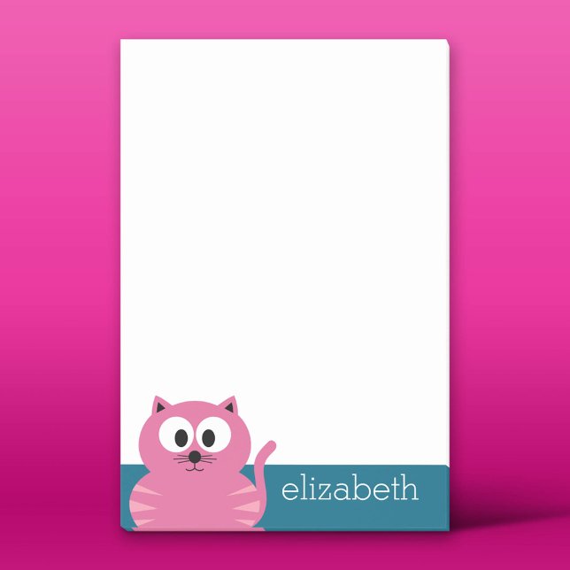 Cat för Rosa Tjock - blå bakgrund Post-it Block (Custom Post-It Notes)