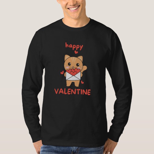 Cat For Valentine's Day Cute Animals With Hearts   T Shirt (Framsida)