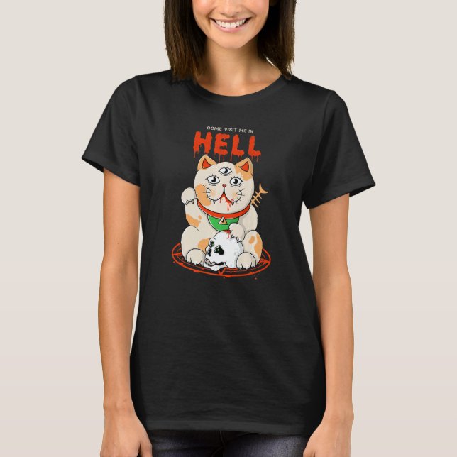 Cat from Hell  Edgy Aesthetic Streetwear T Shirt (Framsida)