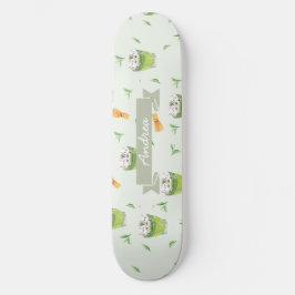 Cat Froth Matcha Grönt Tea Mönster Mini Skateboard Bräda 18,5 Cm
