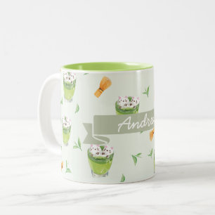 Cat Froth Matcha Grönt Tea Mönster Två-Tonad Mugg