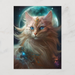 Cat Full Moon Fantasy Art Vykort