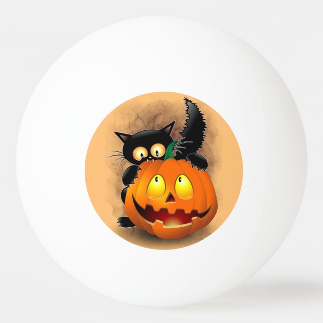 Cat Fun Halloween Character biting a Pumpkin  Pingisboll (Framsidan)