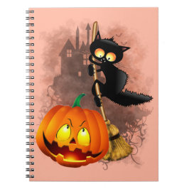 Cat Fun Halloween Character scared by a Pumpkin  Anteckningsbok