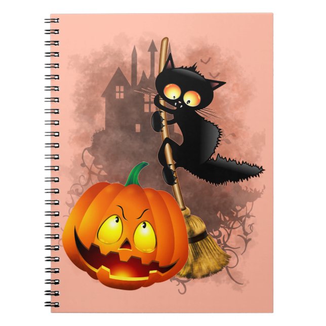 Cat Fun Halloween Character scared by a Pumpkin  Anteckningsbok (Framsidan)