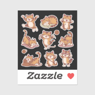 cat fun   playful poses sleeping, stretching  klistermärken