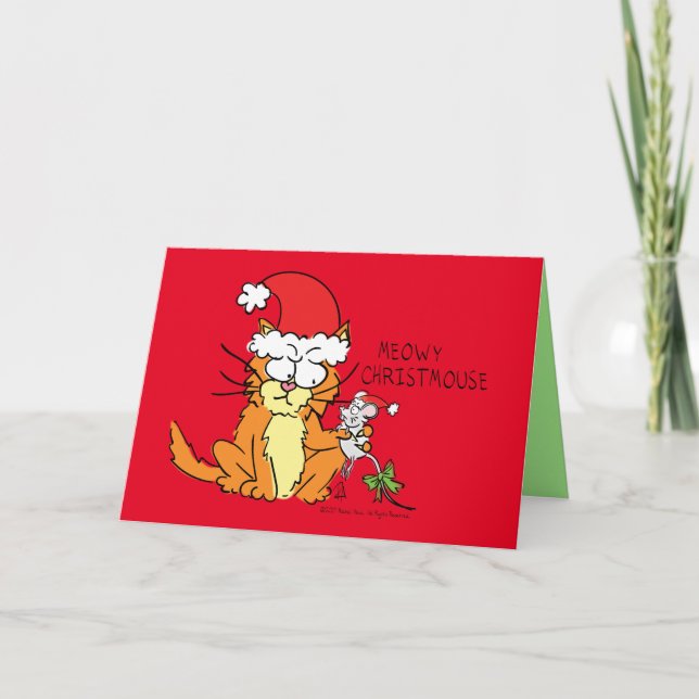 Cat Funny jul Tecknad Cute Mouse Kort (Framsida)