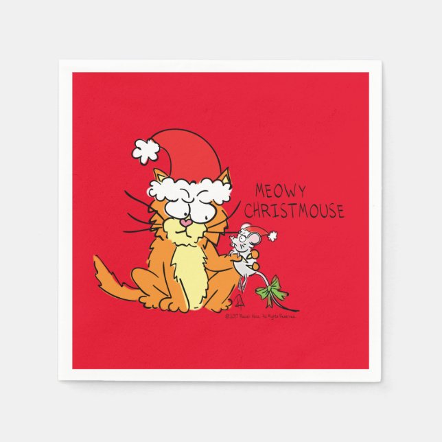 Cat Funny jul Tecknad Cute Mouse Pappersservett (Framsidan)