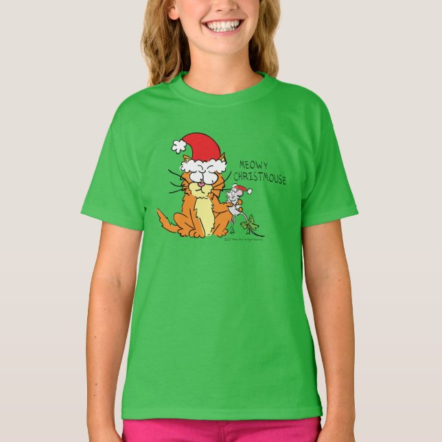 Cat Funny jul Tecknad Cute Mouse T Shirt (Framsida)