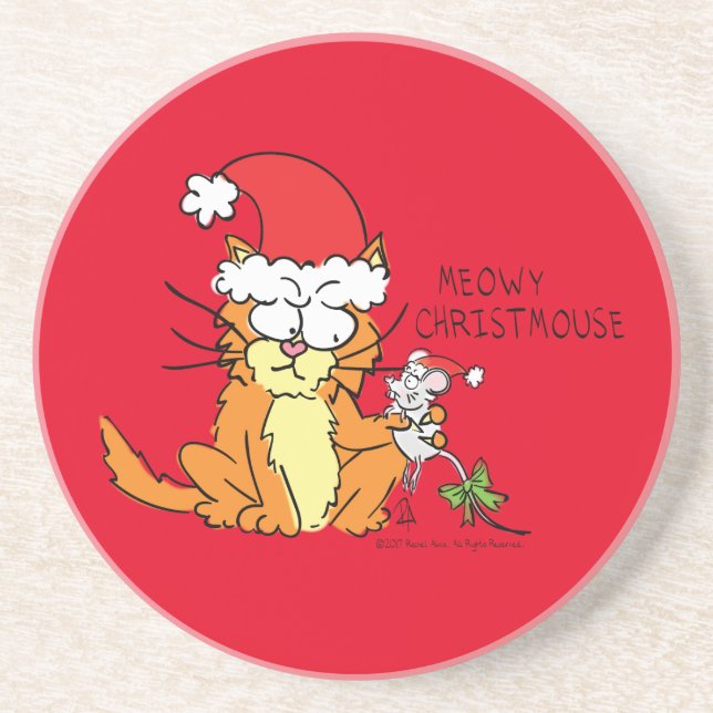 Cat Funny jul Tecknad Cute Mouse Underlägg (Framsidan)