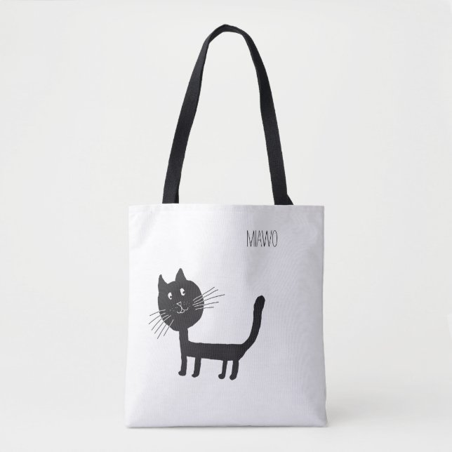 Cat Funny Miawo Tote Bag Tygkasse (Framsida)