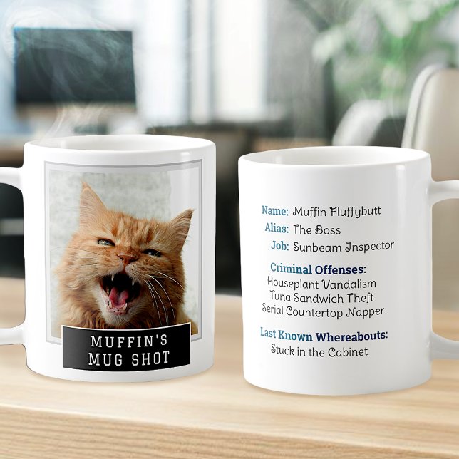 Cat Funny Novelty Mugshot Personlig Photo Text Kaffemugg (Skapare uppladdad)