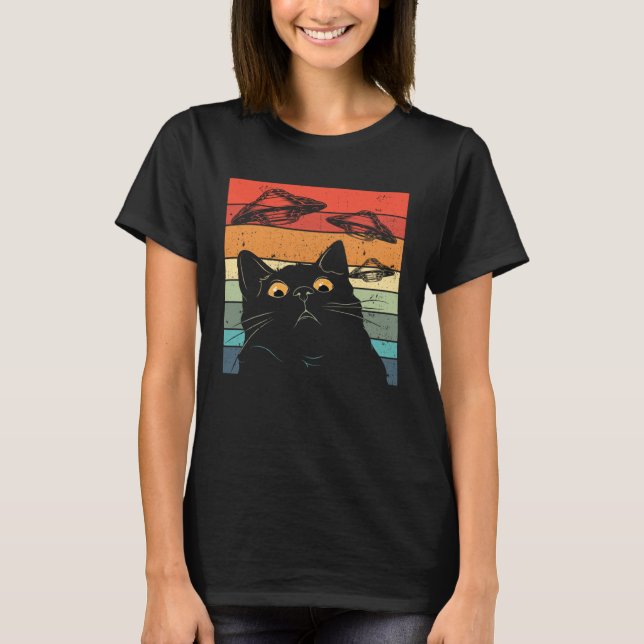 Cat Galaxy Cat Spaceship Alien Cat UFO T Shirt (Framsida)