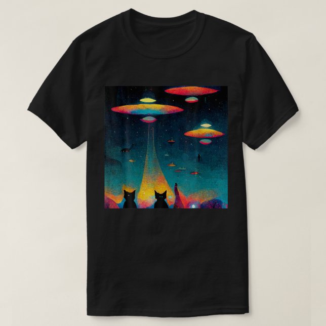 Cat Galaxy Ufo Cats Funny Cat Alien Invasion T Shirt (Design framsida)