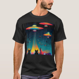 Cat Galaxy Ufo Cats Funny Cat Alien Invasion T Shirt