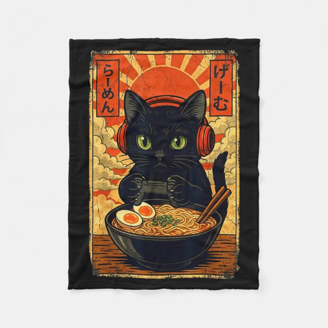 Cat Gamer Men Anime Kawaii Funny Gaming Headset Ca Fleecefilt (Framsidan)