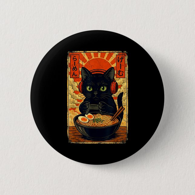 Cat Gamer Men Anime Kawaii Funny Gaming Headset Ca Knapp (Framsida)