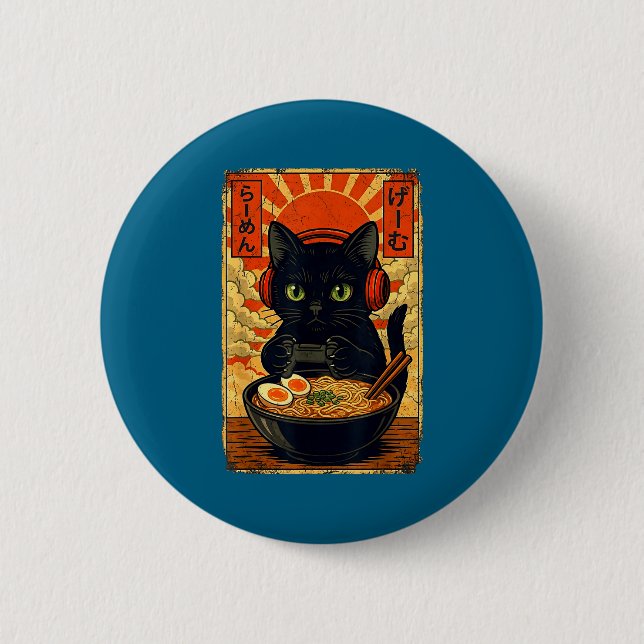 Cat Gamer Men Anime Kawaii Funny Gaming Headset Ca Knapp (Framsida)