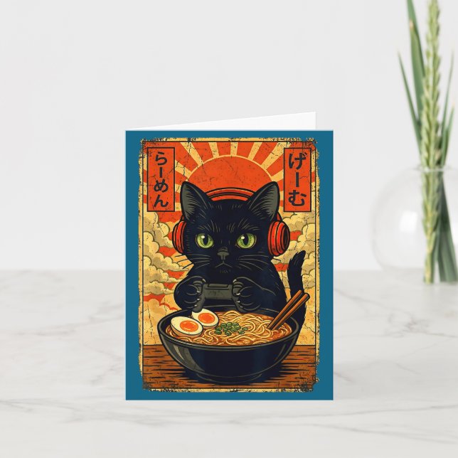 Cat Gamer Men Anime Kawaii Funny Gaming Headset Ca Kort (Framsida)