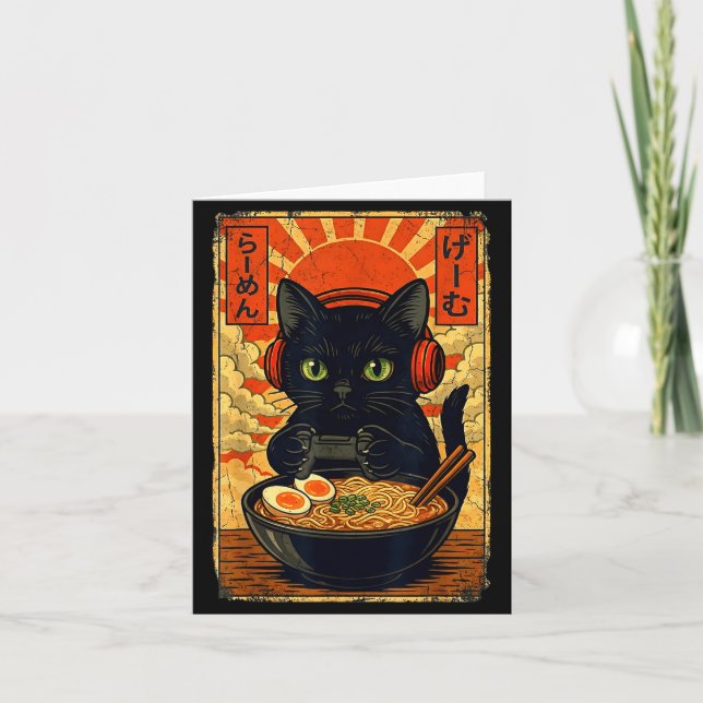 Cat Gamer Men Anime Kawaii Funny Gaming Headset Ca Kort (Framsida)