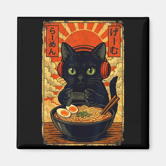 Cat Gamer Men Anime Kawaii Funny Gaming Headset Ca Magnet (Framsidan)