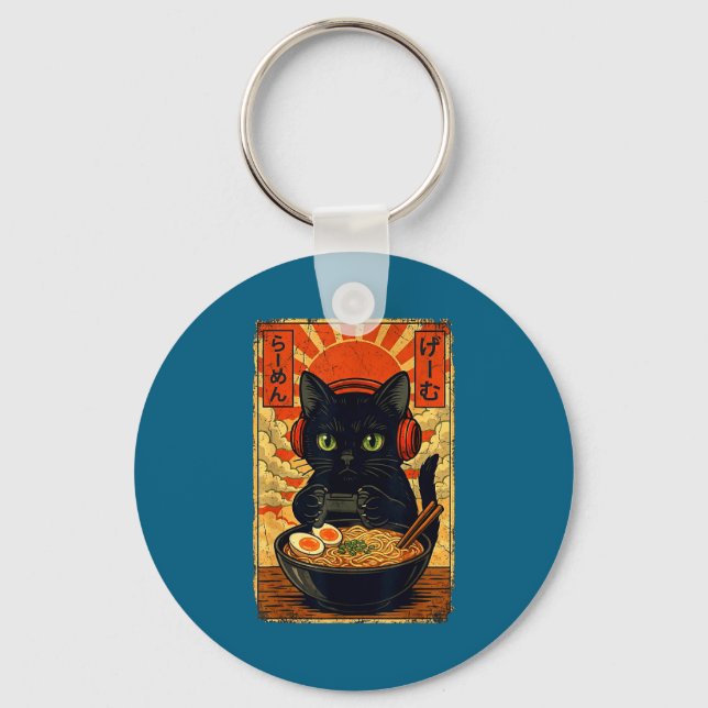 Cat Gamer Men Anime Kawaii Funny Gaming Headset Ca Nyckelring (Framsida)