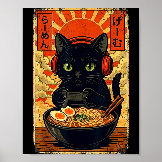 Cat Gamer Men Anime Kawaii Funny Gaming Headset Ca Poster (Framsidan)