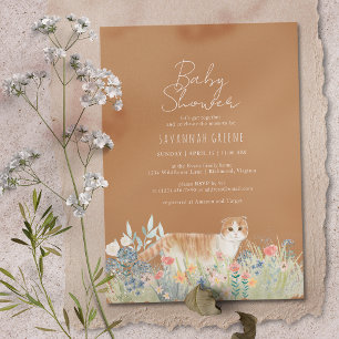 Cat Garden Bränd Orange Neutralt Baby Shower Inbjudningar