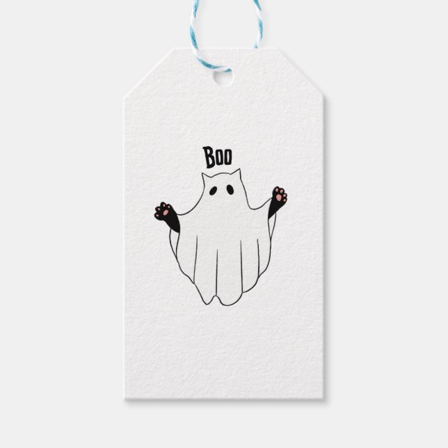 Cat Ghost Boo Halloween Funny Spooky Black Cat Presentetikett (Framsidan)