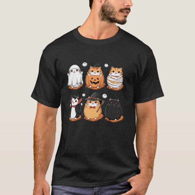 Cat Ghost Witch Boo Jee Vampire Mummy Pumpkin Cat T Shirt (Framsida)
