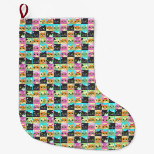 Cat Gift Cute Kawaii Cat Mönster Stor Julstrumpa