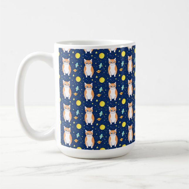 Cat Gift | Rymdkatt Mönster-grafik Kaffemugg (Vänster)