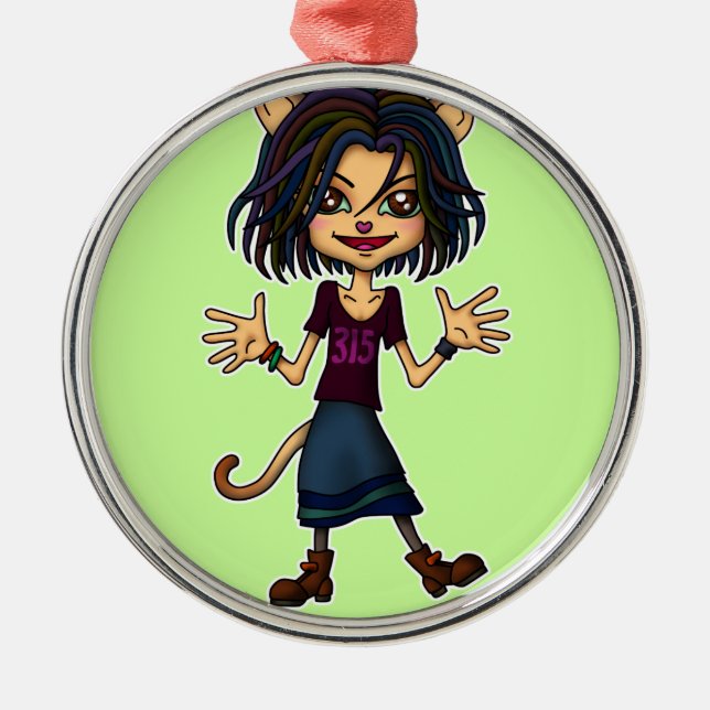 cat girl julgransprydnad metall (Framsidan)