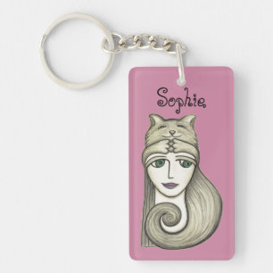 Cat Girl Personlig Keychain (Rosa-) Nyckelring