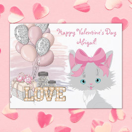 Cat Glad Valentine Day Cute Kids Kitten Vykort