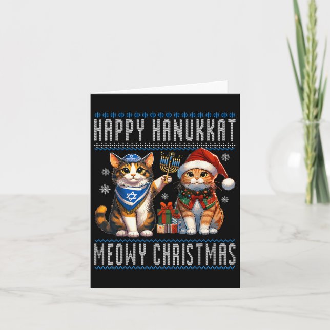 Cat God jul Lycklig Hanukkah Jewish Christia Kort (Framsida)
