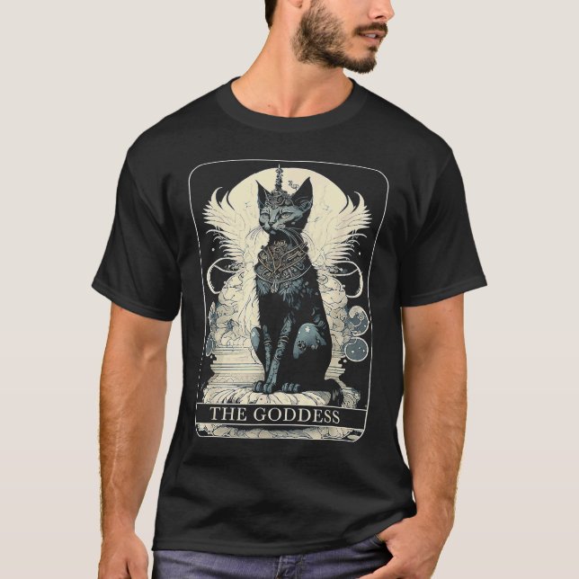 Cat Goddess Black Cat Tarot Card T Shirt (Framsida)