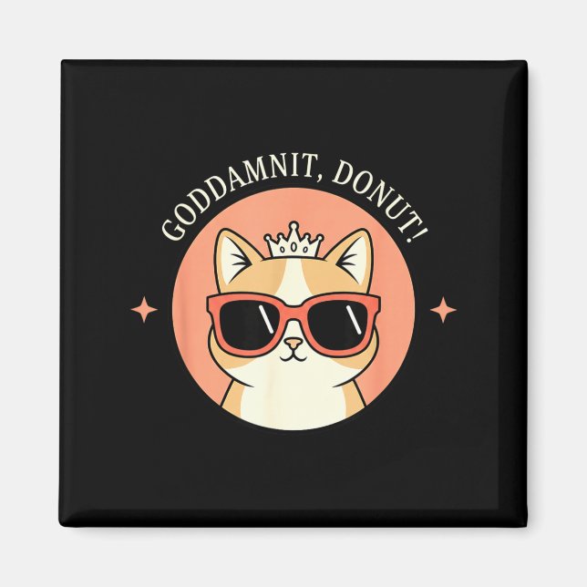 Cat - Godit, Donut! Sy Retro Cat Lover Design  Magnet (Framsidan)