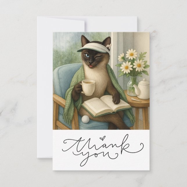 Cat Golfer sip-kaffe Tack Kort (Framsida)