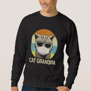 Cat Grandpa Sunglasses Ansikte Mask Tee Fars dag Q Lång Ärmad Tröja