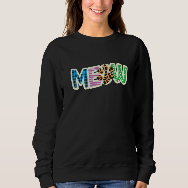 Cat  Graphic Patchwork Meow T Shirt (Framsida)