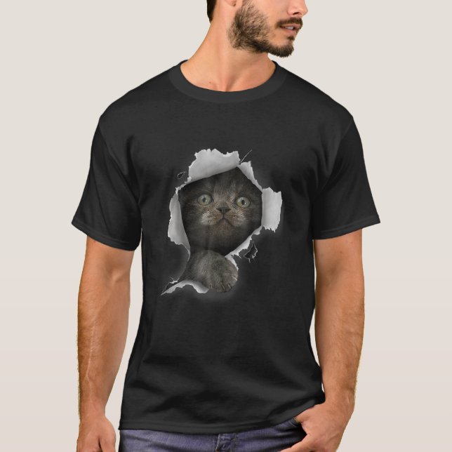 Cat Grått Cat Cat Torn Trasa Kitten T Shirt (Framsida)