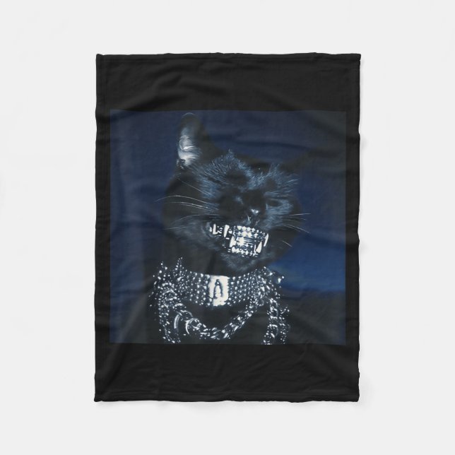 Cat Grillz Funny Kitten Meme Cat Smiling Brain Rot Fleecefilt (Framsidan)