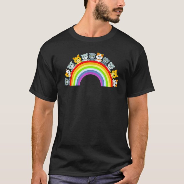 Cat Group Rainbow Cat Lover Funny T Shirt (Framsida)